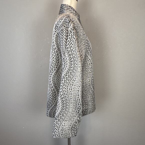 Caroline Rose Silver Chain Print Blazer Size XL Mandarin Collar Metal Button - Picture 9 of 11